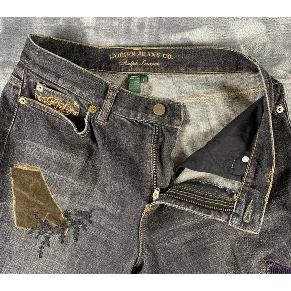 Lauren Ralph Lauren Jeans Women's Size 4 Black Denim Embroidered Patchwork RARE - Picture 5 of 14